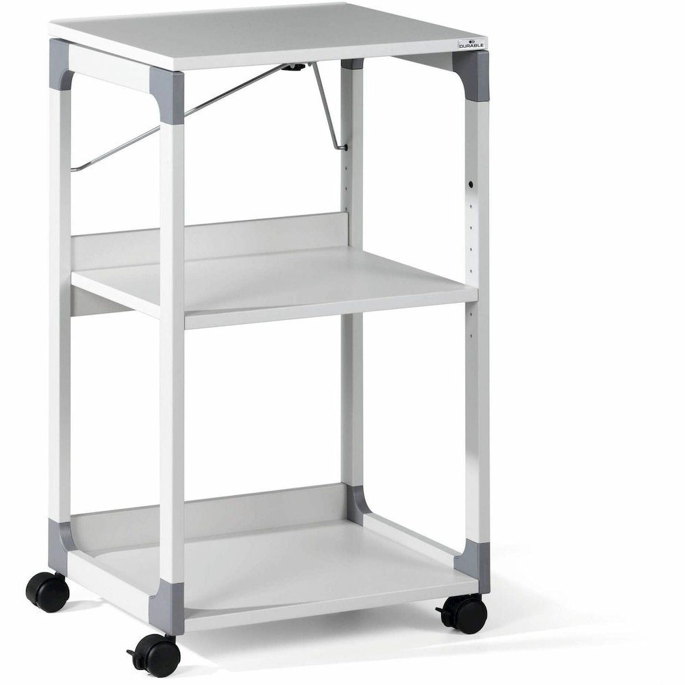 DURABLE System Overhead/Beamer Trolley - 3 x Shelf(ves) - 34.72" Height x 20" Width x 17.01" Depth - Metal, Steel, Resin, Fiberglass, Plastic - Gray - Rotate, Durable, Tilt, Adjustable Shelf, Sturdy. Picture 1