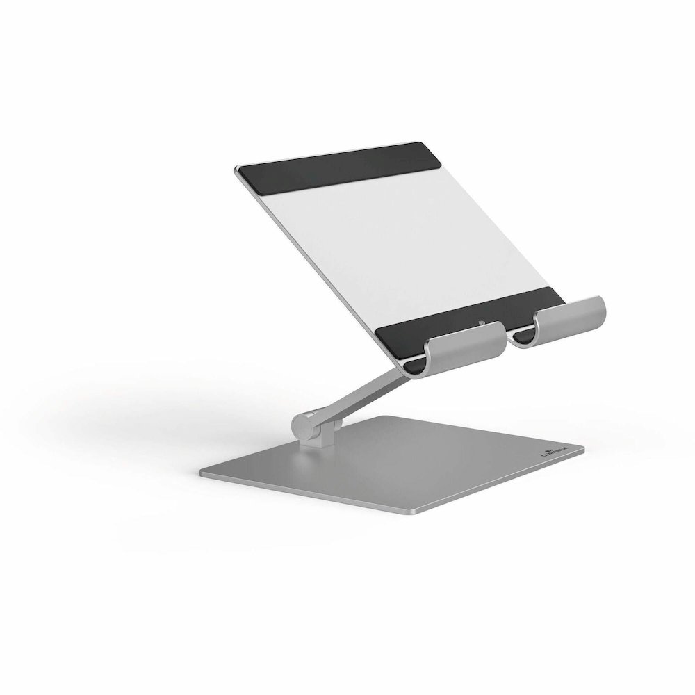 DURABLE Tablet Stand Rise - Up to 13" Screen Support - 2.20 lb Load Capacity - 8.07" Height x 6.69" Width x 5.39" Depth - Tabletop - Anodized Aluminium - Aluminum - Silver - For Smartphone, Tablet - F. Picture 1