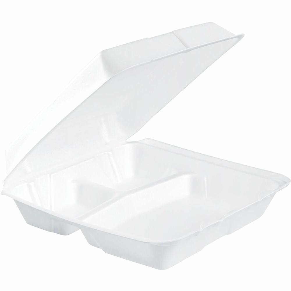 Dart 9-1/2" Triple-Compartment Foam Containers - 100.0 / Pack - White - Foam Body - 2 / Carton. Picture 1