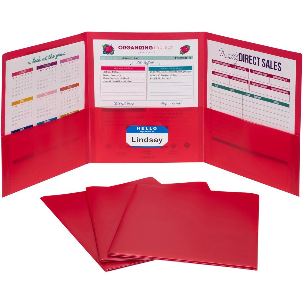 C-Line CLI-33944 Letter Portfolio - 8 1/2" x 11" - 75 Sheet Capacity - 3 Pocket(s) - Polypropylene - Red - 24 / Box. Picture 1