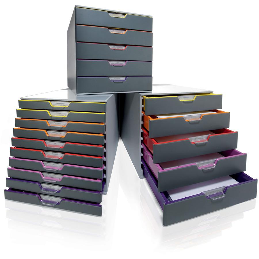 DURABLE&reg; VARICOLOR&reg; Desktop 5 Drawer Organizer - 11" W x 11-3/8" H x 14" D - 5 Drawers - Color Labeled Tabs - Charcoal. Picture 9