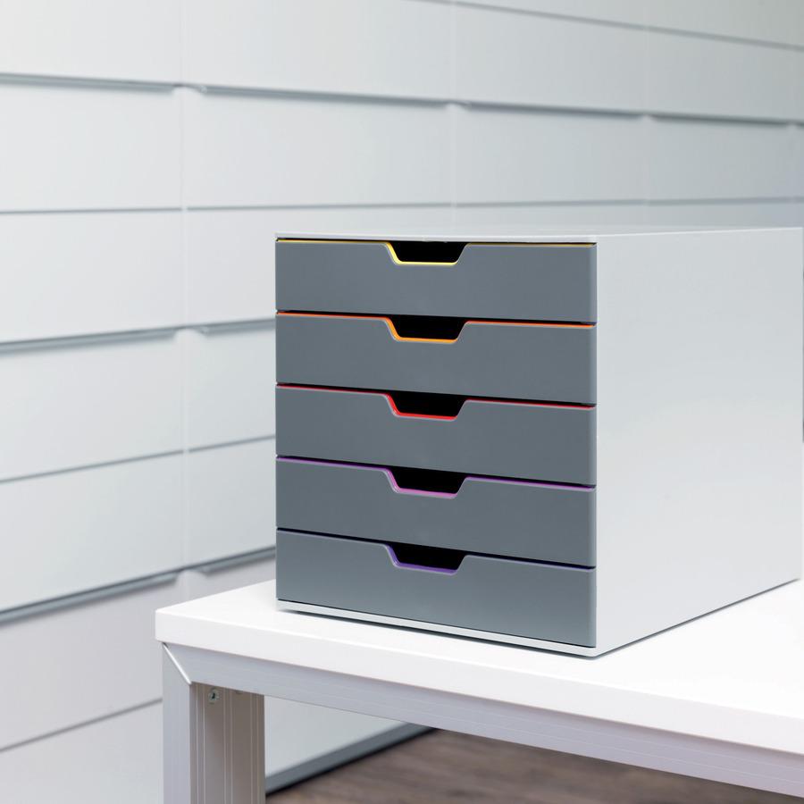 DURABLE&reg; VARICOLOR&reg; Desktop 5 Drawer Organizer - 11" W x 11-3/8" H x 14" D - 5 Drawers - Color Labeled Tabs - Charcoal. Picture 12