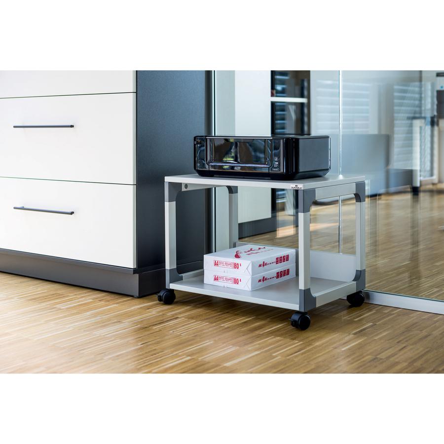 DURABLE System 48 Multifunction Trolley - 2 Shelf - 4 Casters - Plastic, Melamine Faced Chipboard (MFC), Steel - 23.62" Width x 17.01" Depth x 18.78" Height - Metal Frame - Gray - 1 Each. Picture 2