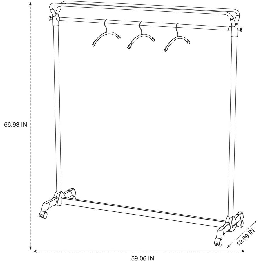 Alba Upper Shelf Double-sided Garment Rack - 50 x Coat - 66.9" Height x 19.7" Width59.1" Length%Floor - Caster, Sturdy - Silver - Steel, Plastic - 1 Each. Picture 8