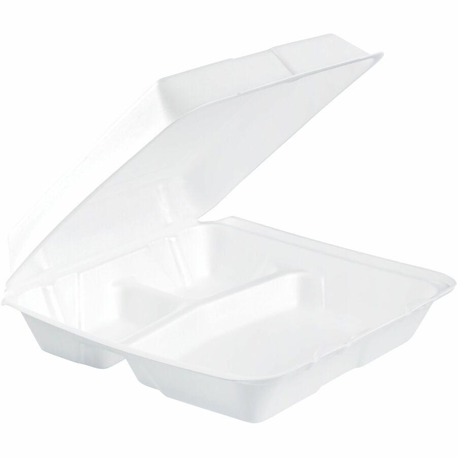 Dart 9-1/2" Triple-Compartment Foam Containers - 100.0 / Pack - White - Foam Body - 2 / Carton. Picture 6