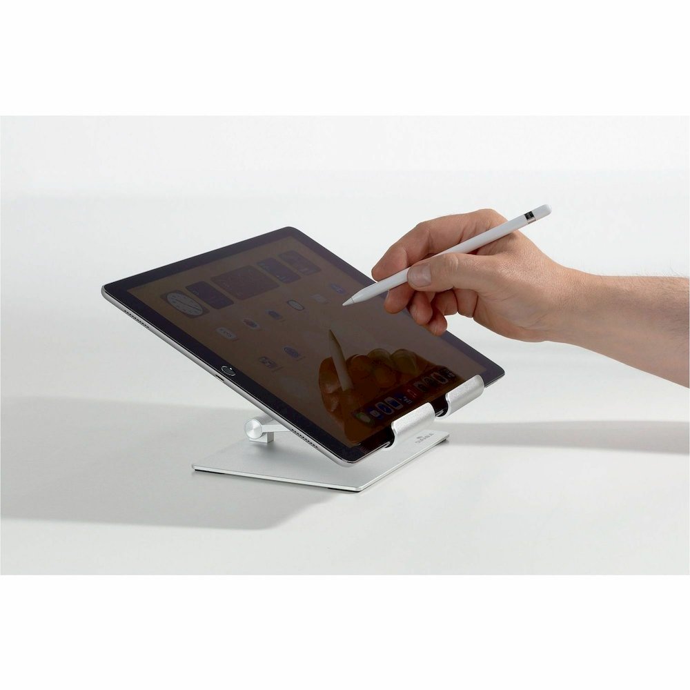 DURABLE Tablet Stand Rise - Up to 13" Screen Support - 2.20 lb Load Capacity - 8.07" Height x 6.69" Width x 5.39" Depth - Tabletop - Anodized Aluminium - Aluminum - Silver - For Smartphone, Tablet - F. Picture 14