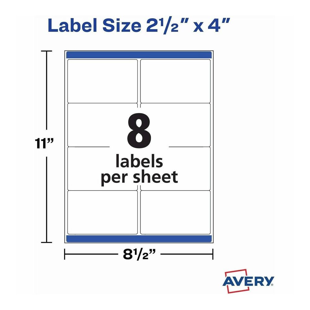 Avery&reg; Printable Shipping Labels, 2.5" x 4" , 800 Labels (5817) - x 2 1/2" Width x 4" Length - Permanent Adhesive - Rectangle - Laser - Matte - White - Paper - 8 / Sheet - 100 Total Sheets - 800 T. Picture 7