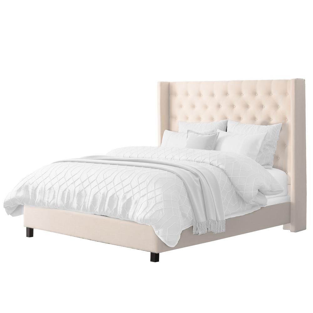CorLiving Tufted Queen Bed with Slats Cream. Picture 1