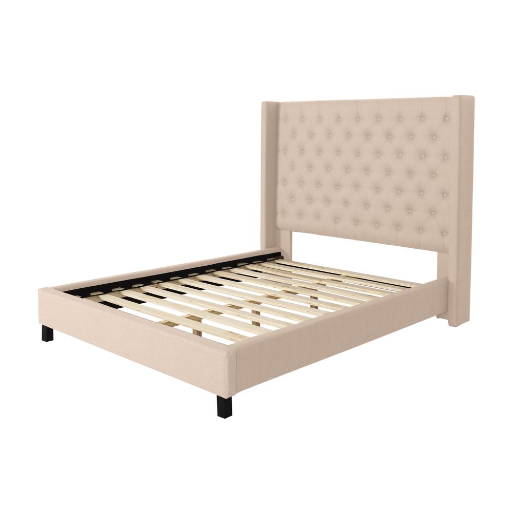 CorLiving Tufted Queen Bed with Slats Cream. Picture 2