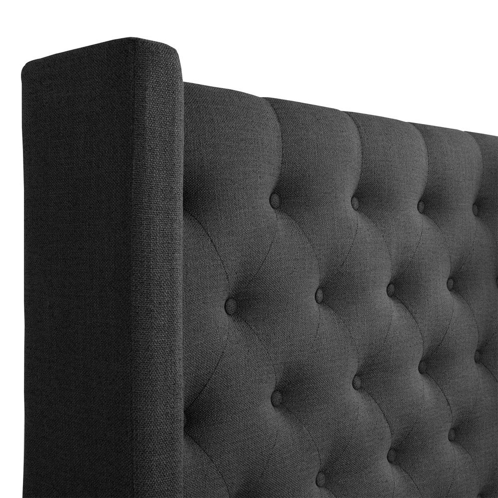 Dark Grey Tufted Fabric Bed with Wings, King. Picture 6
