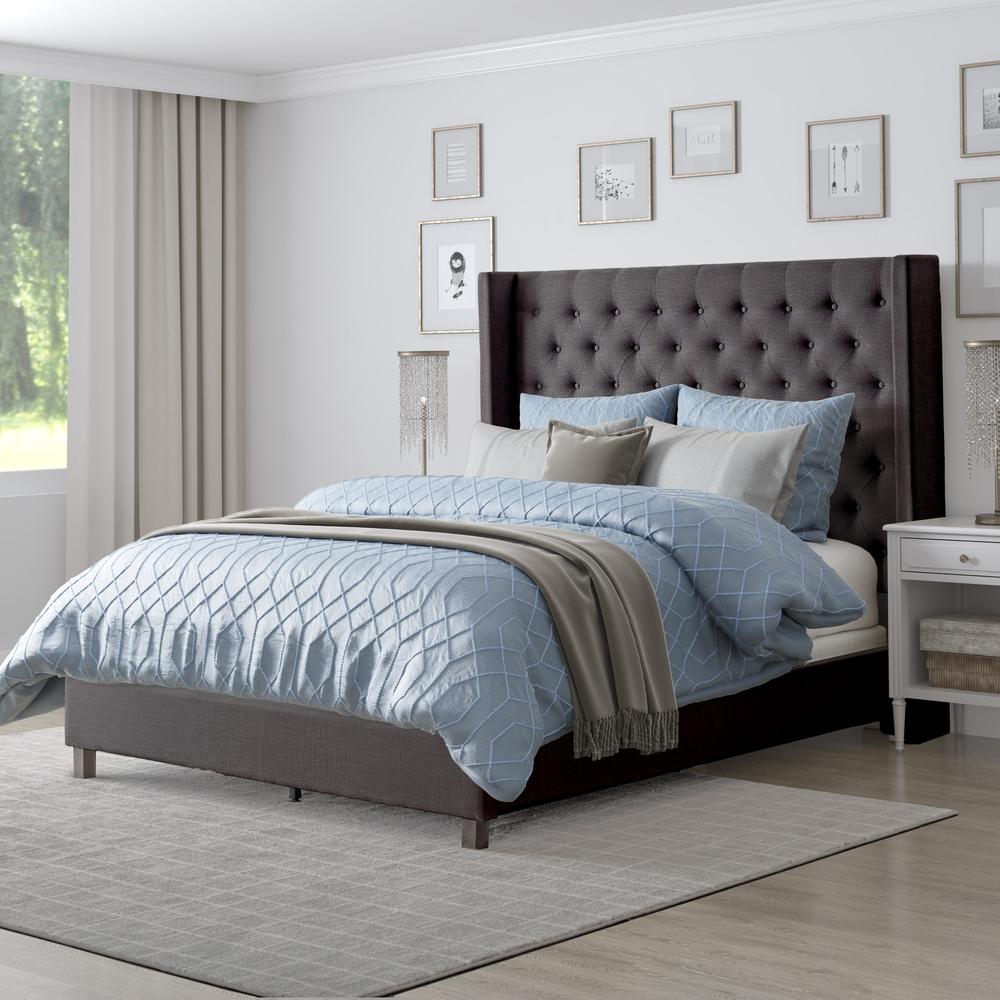 Dark Grey Tufted Fabric Bed with Wings, King. Picture 3
