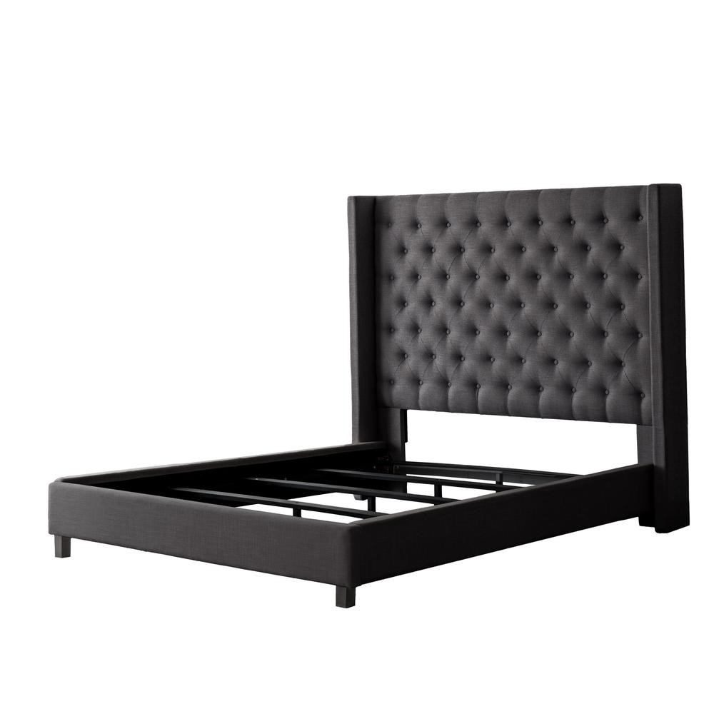 Dark Grey Tufted Fabric Bed with Wings, King. Picture 2