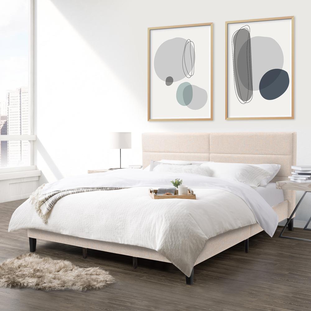 CorLiving Bellevue Cream Upholstered Panel Bed, King. Picture 2