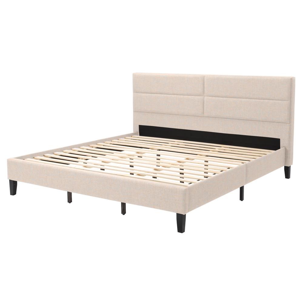 CorLiving Bellevue Cream Upholstered Panel Bed, King. Picture 3
