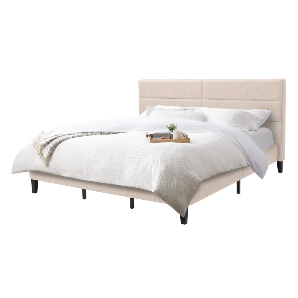 CorLiving Bellevue Cream Upholstered Panel Bed, King. Picture 4