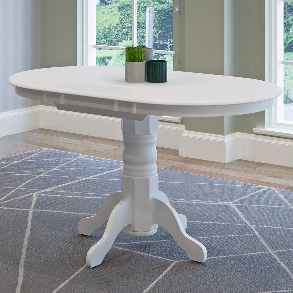 Dillon Extendable White Oval Pedestal Dining Table with 12in Butterfly Leaf. Picture 6