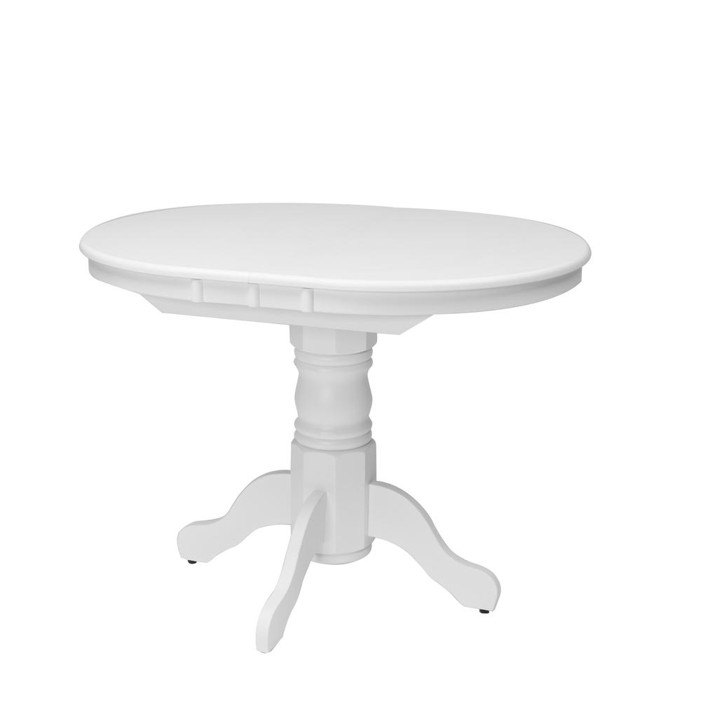 Dillon Extendable White Oval Pedestal Dining Table with 12in Butterfly Leaf. Picture 1