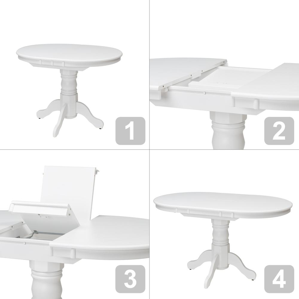 Dillon Extendable White Oval Pedestal Dining Table with 12in Butterfly Leaf. Picture 2