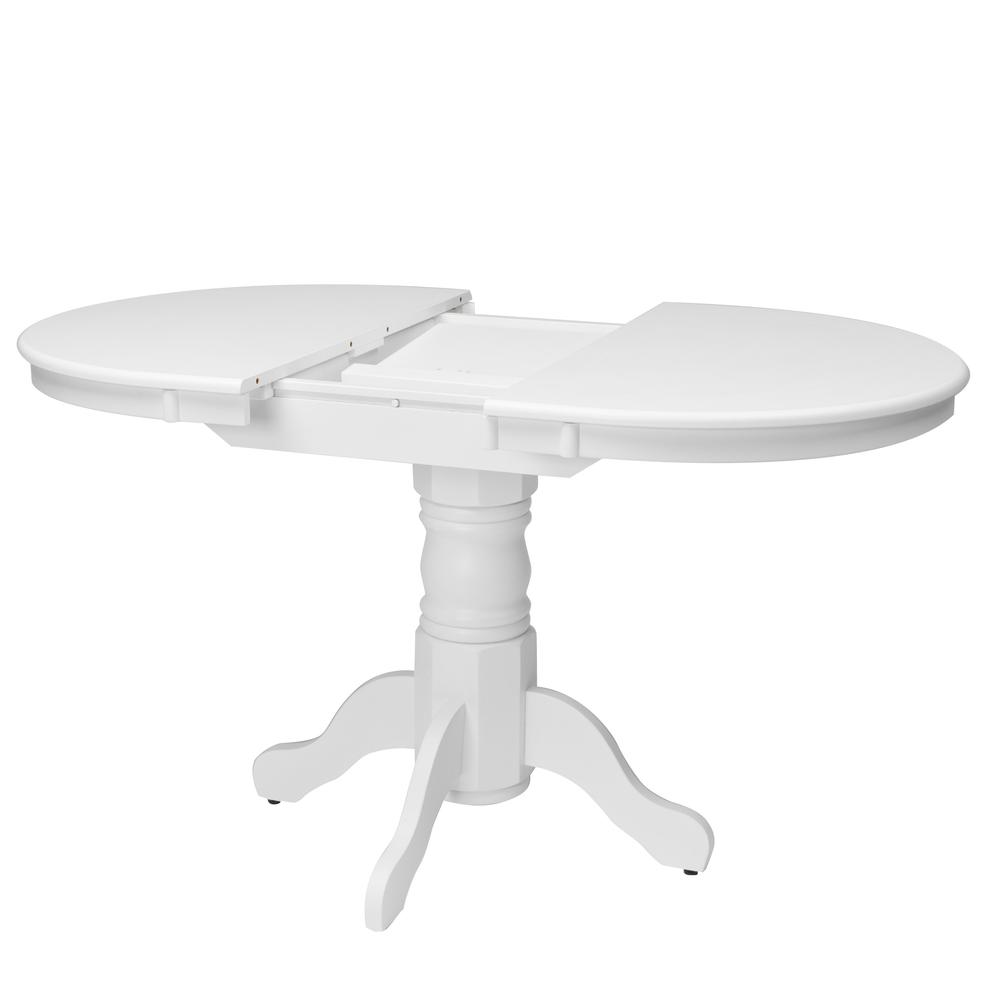 Dillon Extendable White Oval Pedestal Dining Table with 12in Butterfly Leaf. Picture 3