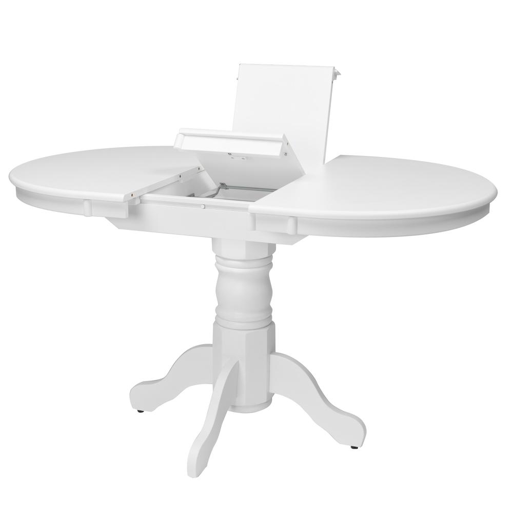 Dillon Extendable White Oval Pedestal Dining Table with 12in Butterfly Leaf. Picture 4