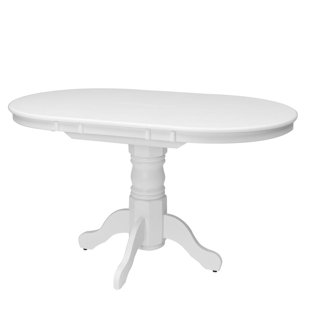 Dillon Extendable White Oval Pedestal Dining Table with 12in Butterfly Leaf. Picture 5