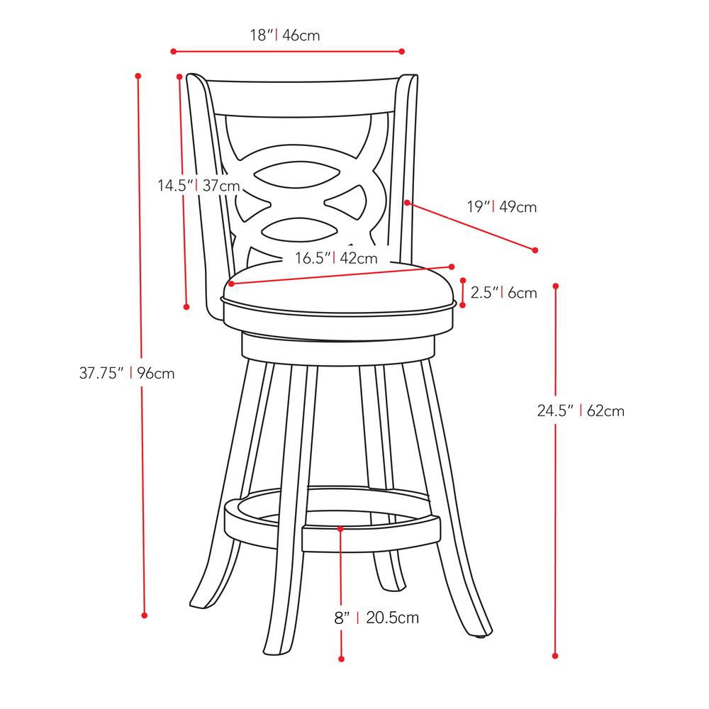 Woodgrove Cappuccino Stained Counter Height Barstool with Leatherette Seat, set of 2. Picture 4