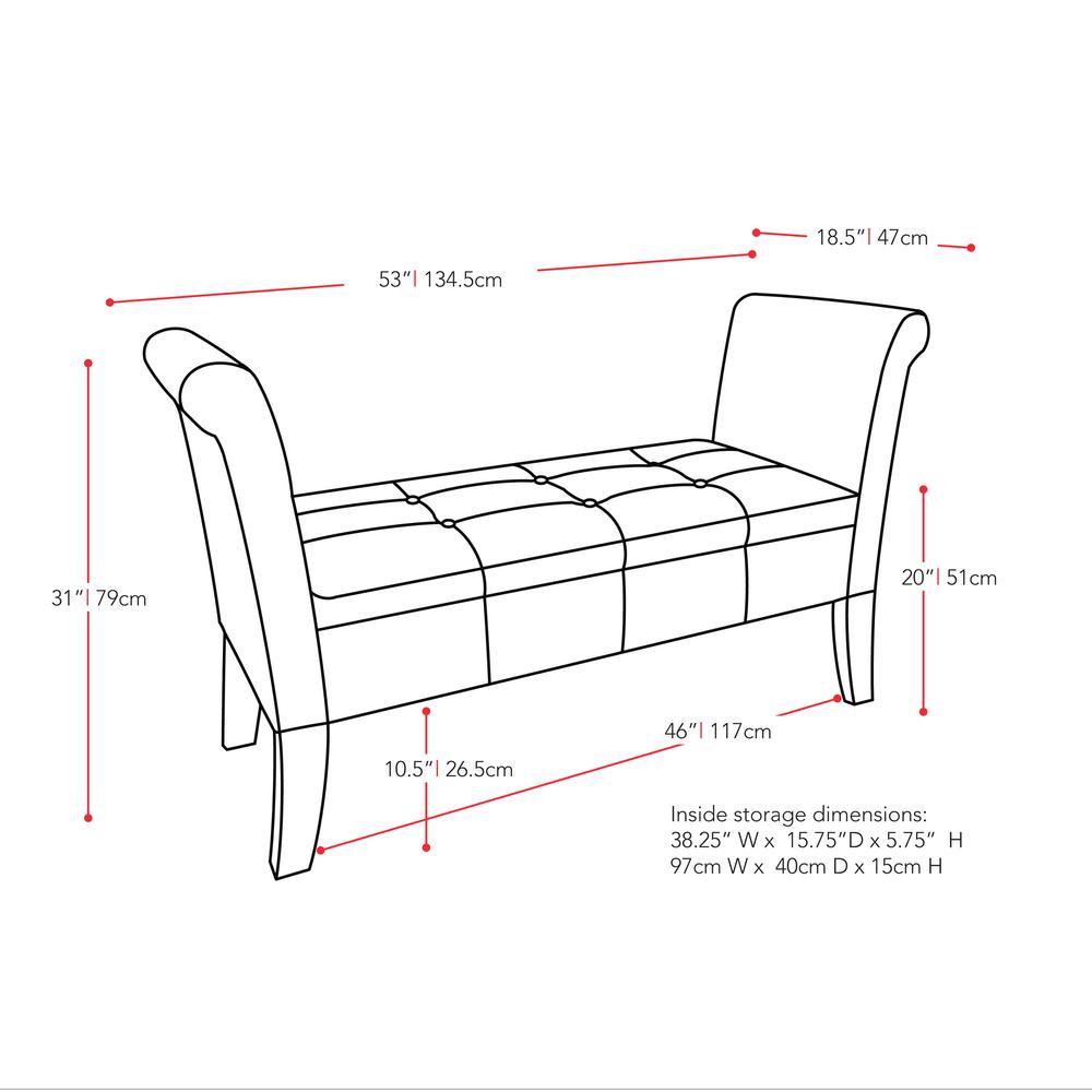 Antonio Storage Bench with Scrolled Arms in Dark Grey Fabric. Picture 4