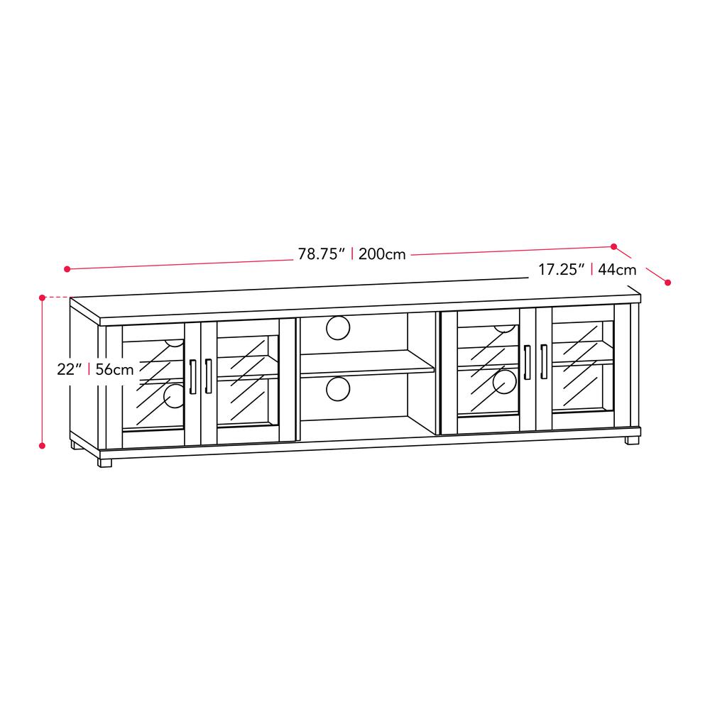 CorLiving Fremont Grey TV Bench with Glass Cabinets for TVs up to 95" Dark Grey. Picture 11