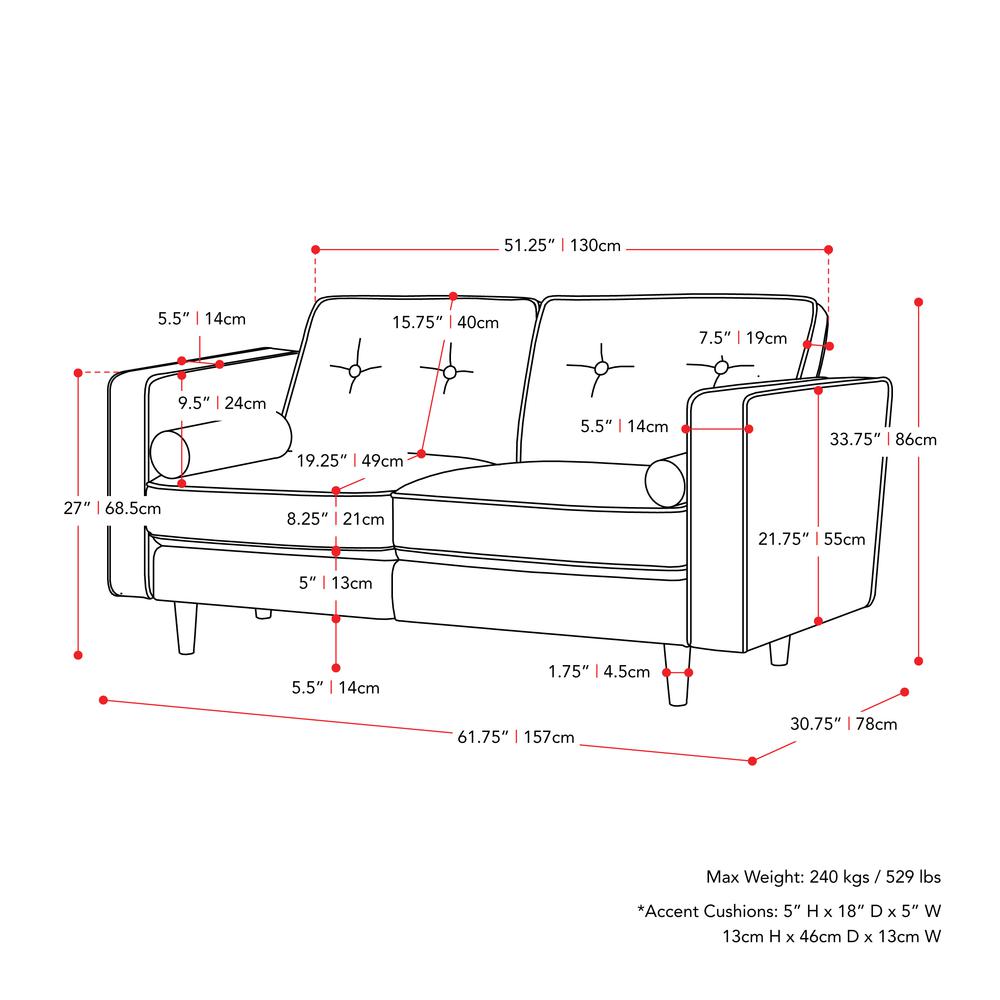 CorLiving Mulberry Fabric Upholstered Modern Loveseat, Grey. Picture 6