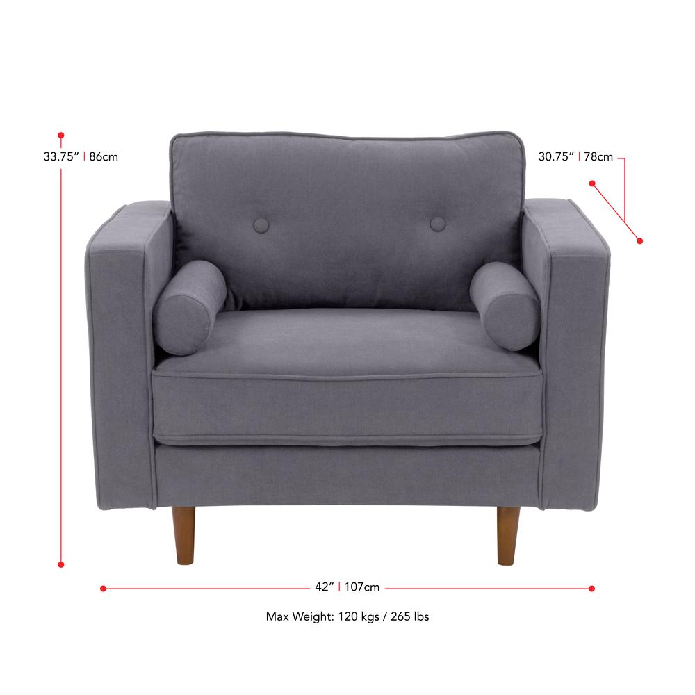 CorLiving Mulberry Fabric Upholstered Modern Accent Chair and Ottoman Set, Grey - 2pcs. Picture 5
