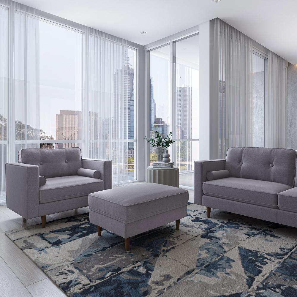 CorLiving Mulberry Fabric Upholstered Modern Accent Chair and Ottoman Set, Grey - 2pcs. Picture 2