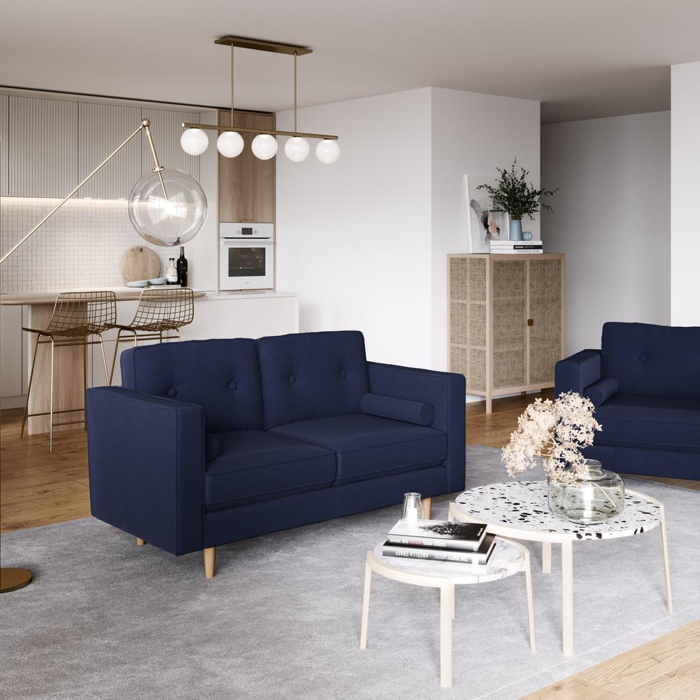 CorLiving Mulberry Fabric Upholstered Modern Loveseat, Navy Blue. Picture 2