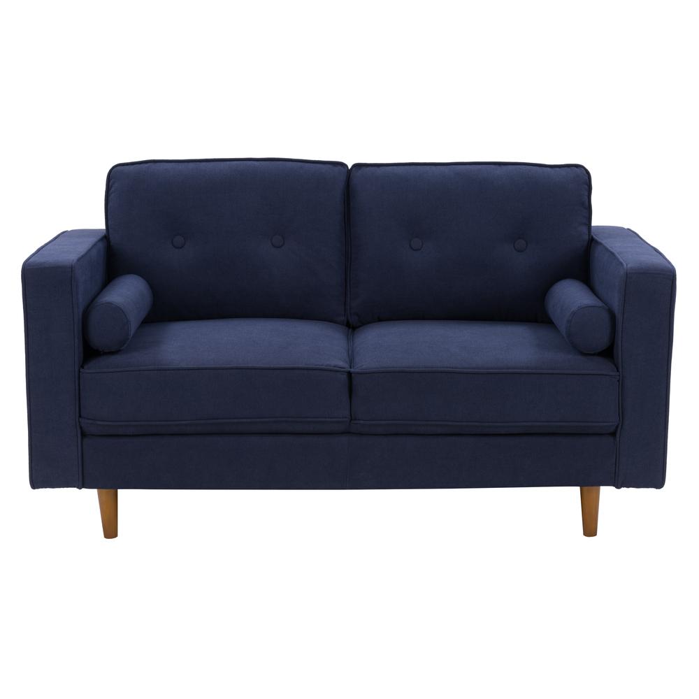 CorLiving Mulberry Fabric Upholstered Modern Loveseat, Navy Blue. Picture 1