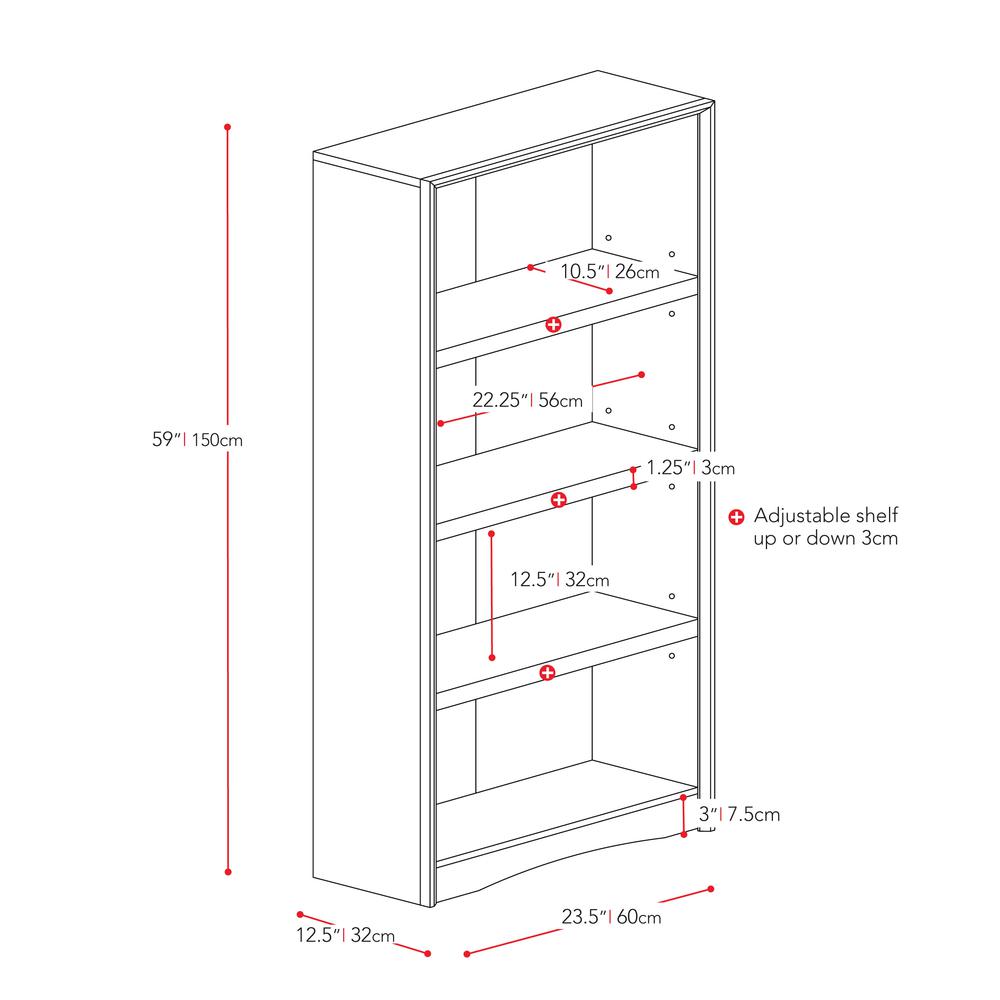 Quadra 59" Tall Bookcase in Walnut Faux Woodgrain Finish. Picture 4