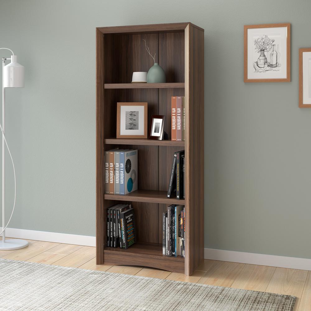 Quadra 59" Tall Bookcase in Walnut Faux Woodgrain Finish. Picture 3