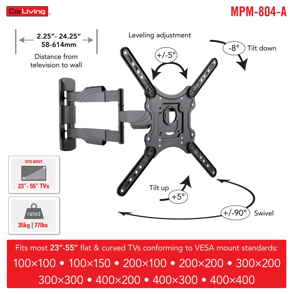 Full Motion Flat Panel Wall Mount for TVs up to 55". Picture 3