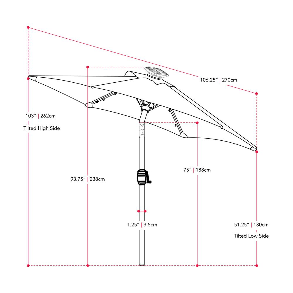 CorLiving 9ft Patio Umbrella with Lights, Tilting, Burgundy. Picture 5