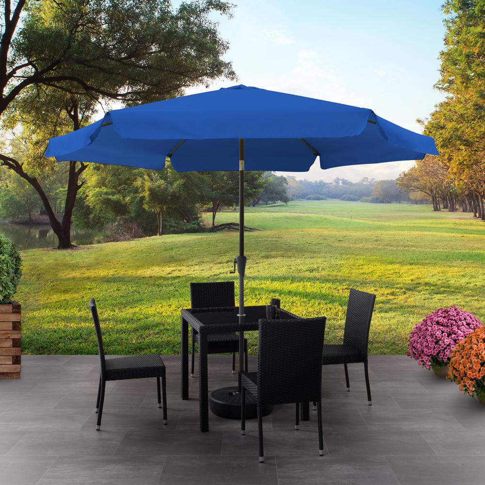 10ft Round Tilting Cobalt Blue Patio Umbrella and Round Umbrella Base. Picture 2