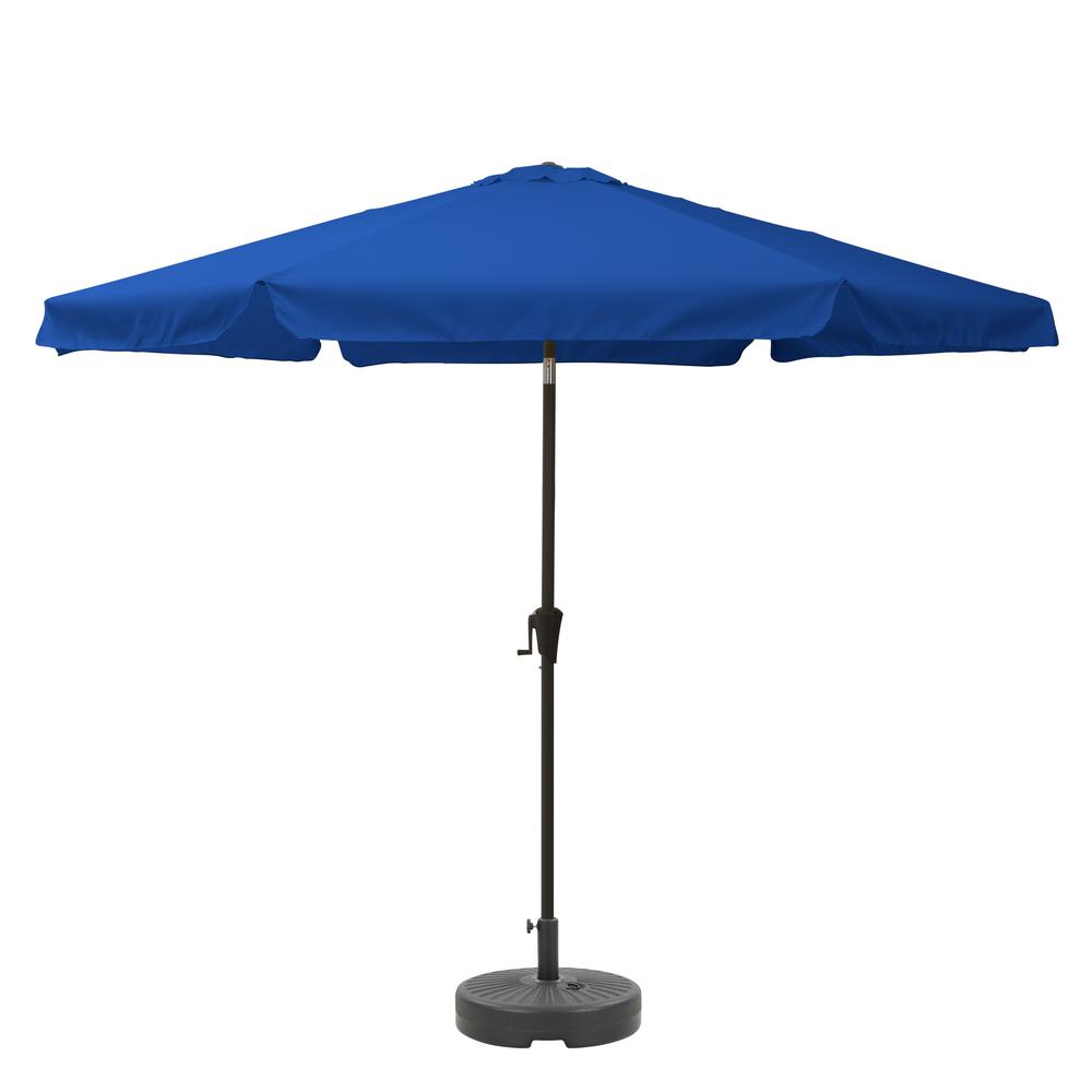 10ft Round Tilting Cobalt Blue Patio Umbrella and Round Umbrella Base. Picture 1