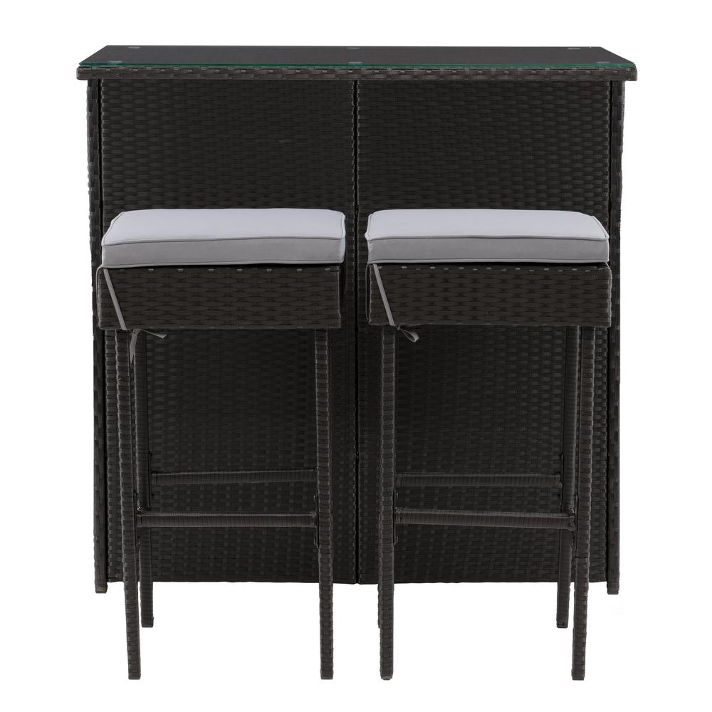 CorLiving Parksville Patio Bar Set - Black Finish/Ash Grey Cushions 3pc. Picture 2