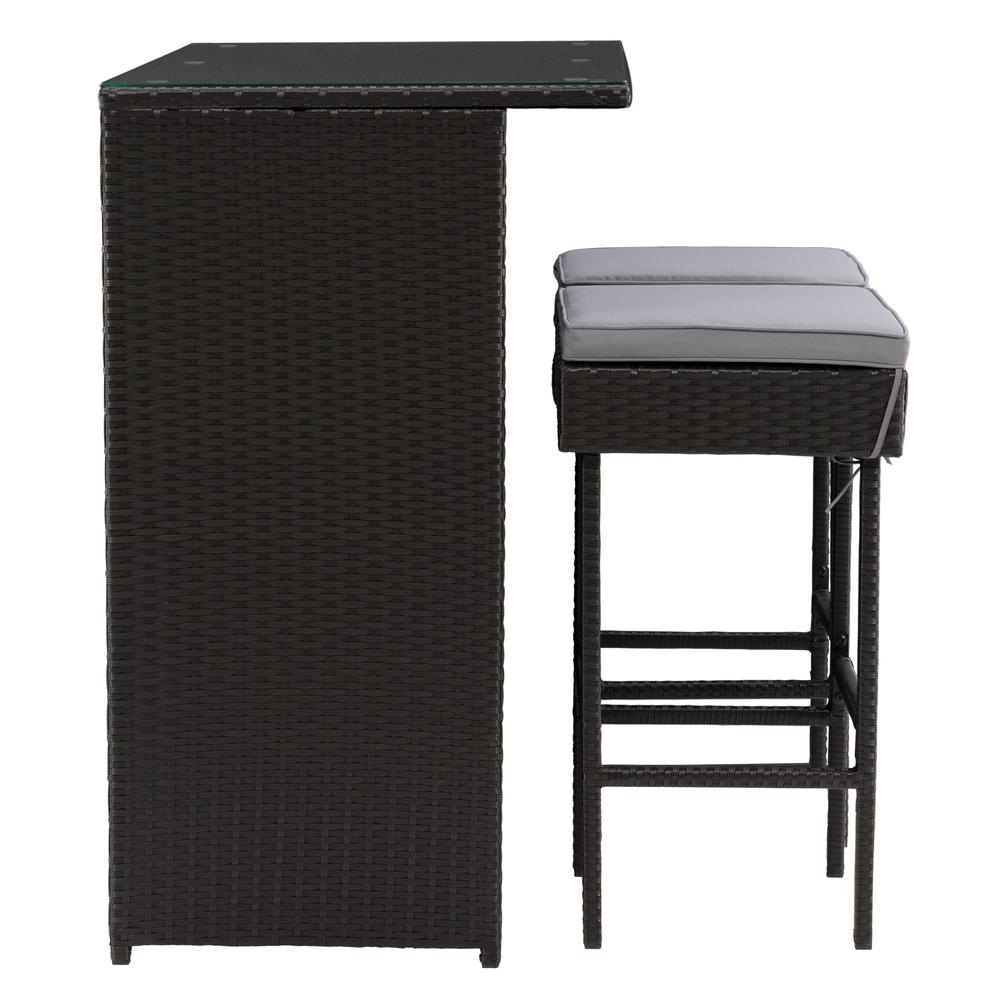 CorLiving Parksville Patio Bar Set - Black Finish/Ash Grey Cushions 3pc. Picture 3