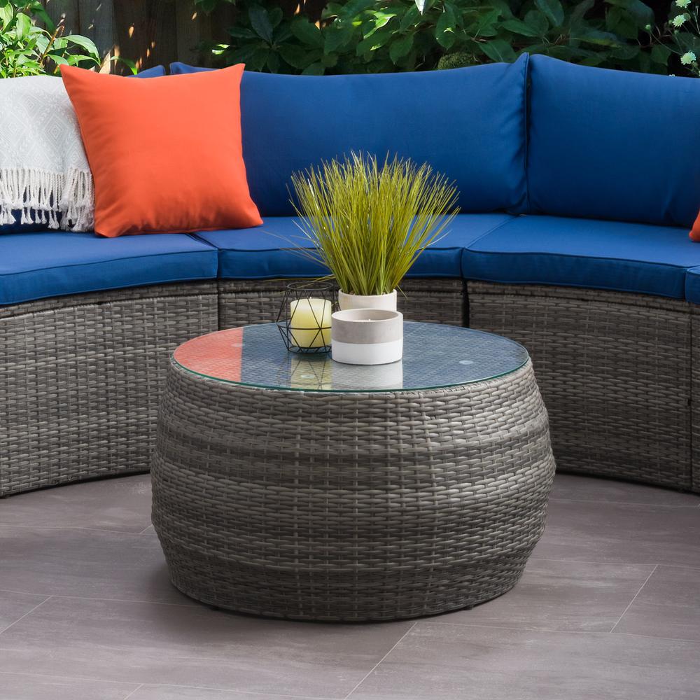 CorLiving Parksville Patio Round Coffee Table in Blended Grey. Picture 2