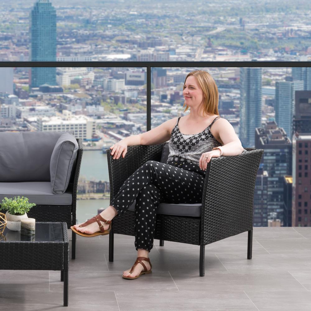 CorLiving Patio Armchair - Black Finish/Ash Grey Cushions. Picture 5