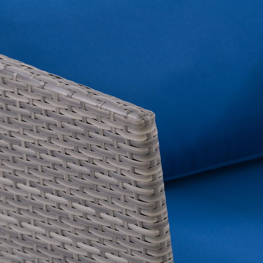 CorLiving Patio Armchair - Blended Grey Finish/Oxford Blue Cushions. Picture 6