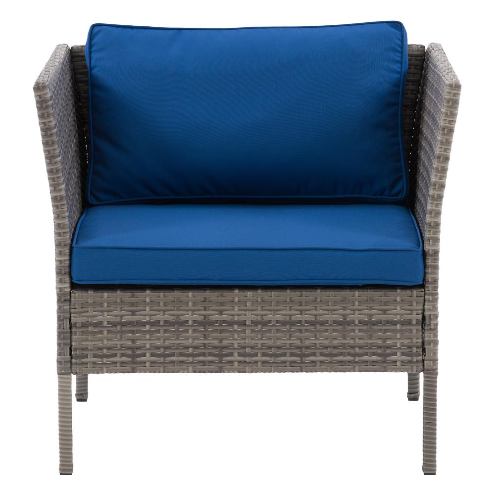 CorLiving Patio Armchair - Blended Grey Finish/Oxford Blue Cushions. Picture 1