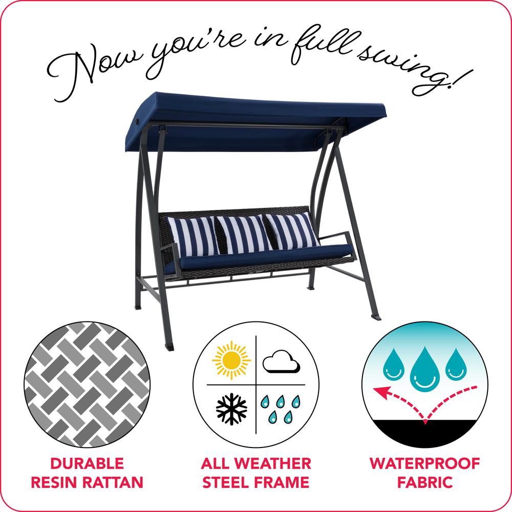 CorLiving 3-Seat Patio Swing with Canopy Navy Blue. Picture 7