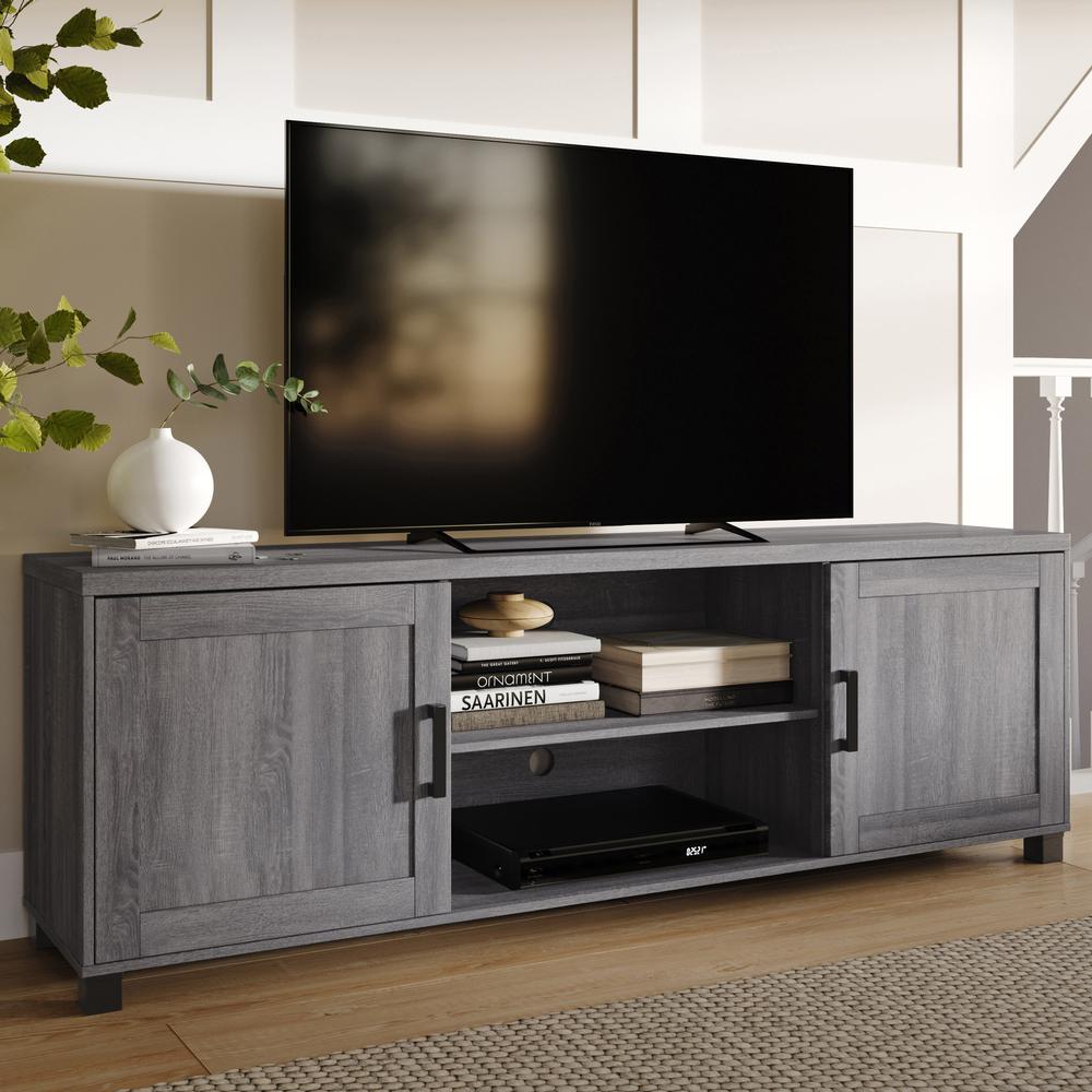 CorLiving TV Stand with Doors, TVs up to 85" Dark Grey. Picture 6