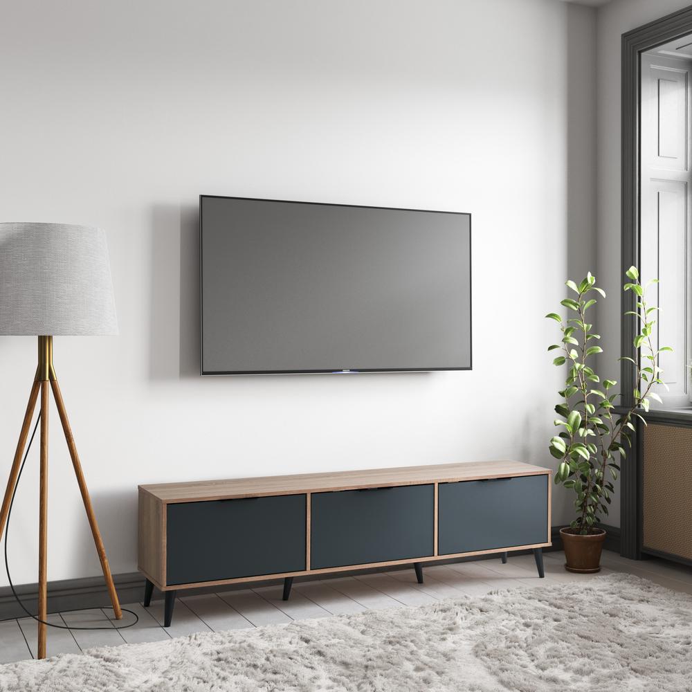 CorLiving TV Bench with Cabinet Storage, TVs up to 85" Light Wood. Picture 6