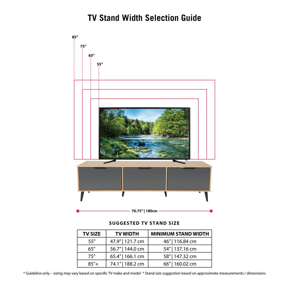 CorLiving TV Bench with Cabinet Storage, TVs up to 85" Light Wood. Picture 7