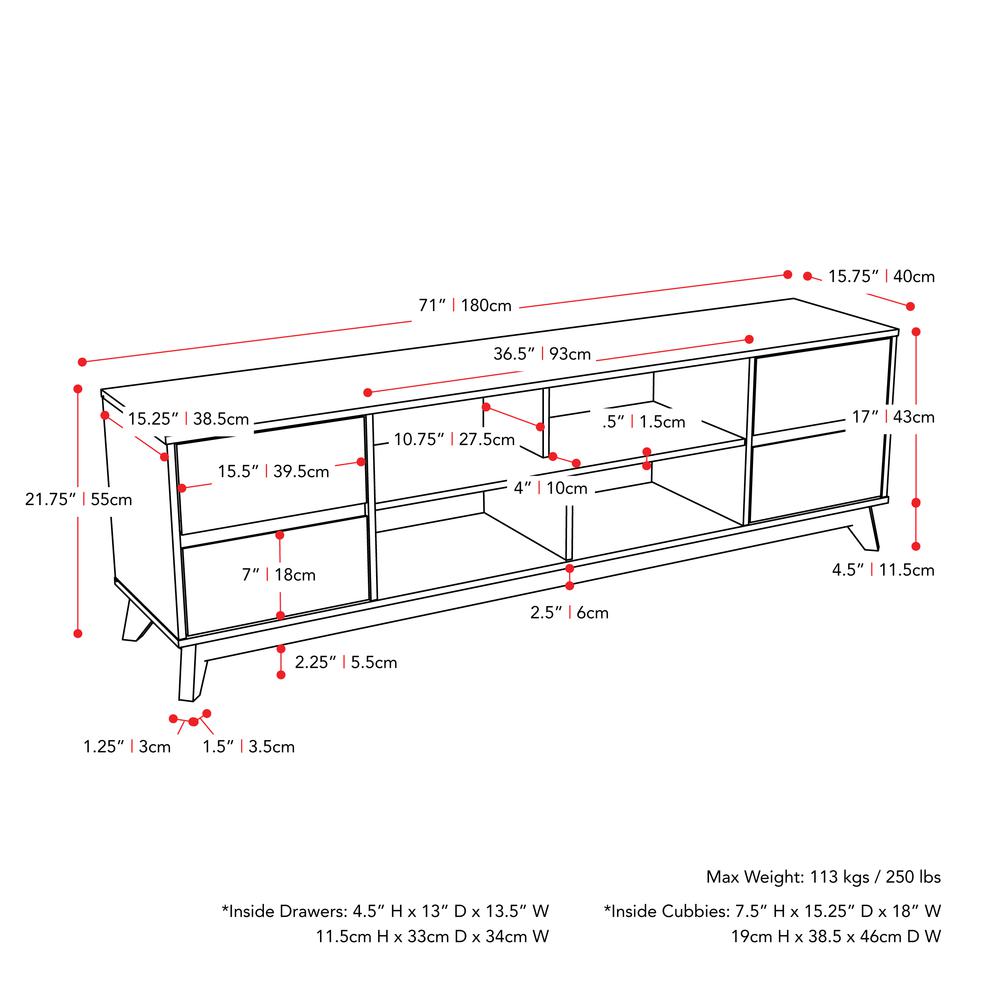 CorLiving Hollywood Brown Wood Grain TV Stand with Drawers for TVs up to 85". Picture 9